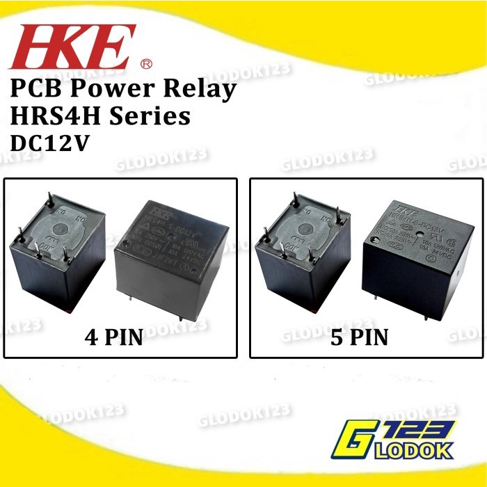 Relay Rilay PCB HKE HRS4H DC 12 V Volt NO NC 4 5 P PIN KAKI 10A Hitam