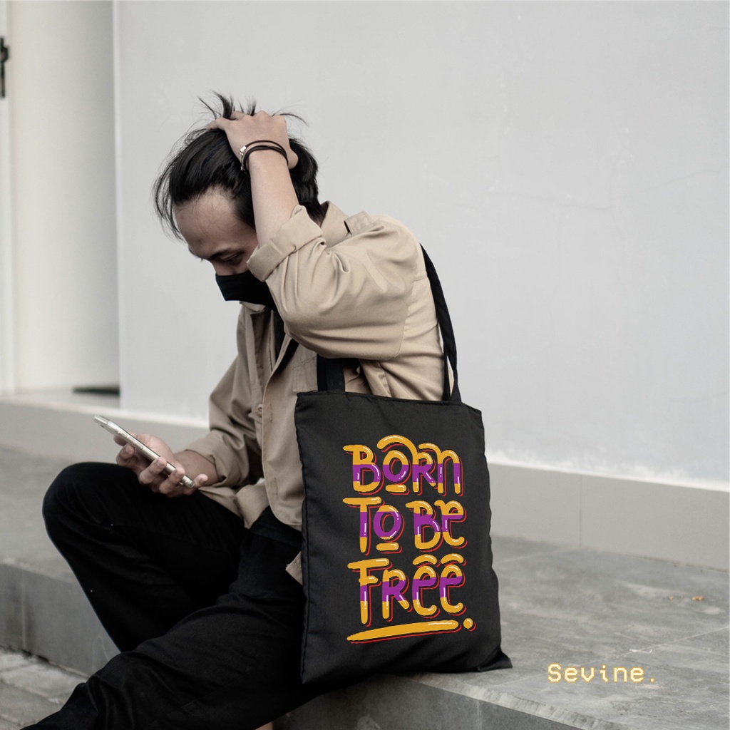 Sevine Totebag Tas Wanita Tote Bag Resleting Quote Black Series - BTB6
