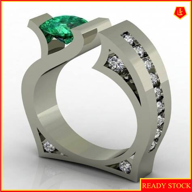 [Ready Stock]Modern Emerald Ring Micro Inlaid Diamond