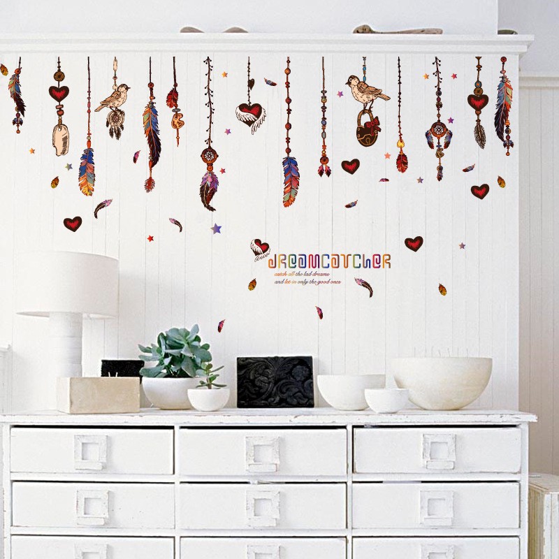 RELIZA WALLSTICKER 60X90 DREAMCATCHER HANGING BIRD FEATHER WALL STICKER DINDING SK9177