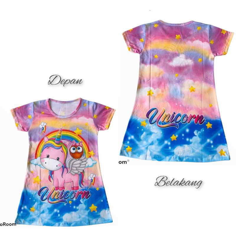 Dress anak perempuan daster anak printing baju anak cewek motif kuda poni pelangi