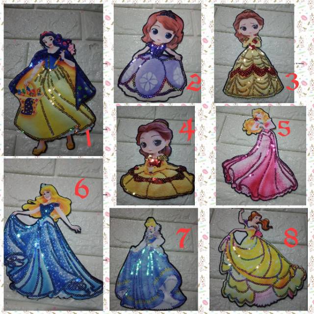 Aplikasi bordir patch princess led musik 20 cm import