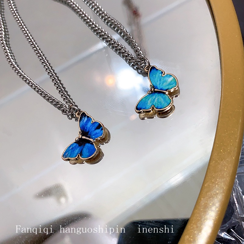 Blue butterfly kalung lisa gaya yang sama kalung wanita 2020 baru lampu mewah minoritas rasa desain