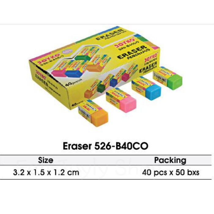 

Dijual PENGHAPUS JOYKO B40CO 40 WARNA WARNI ERASER STIP PENSIL 2B ANAK MURAH Limited