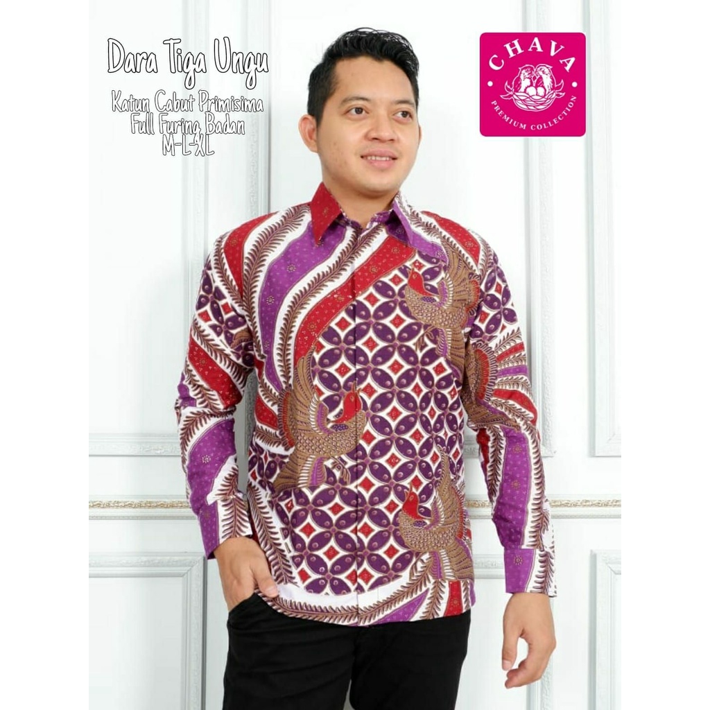 Kemeja Batik Warna Ungu Batik Eksklusif Terbaru Batik Panjang Warna Ungu/Magenta Batik Lapis Furing