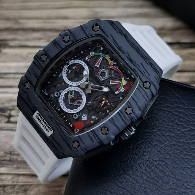 Jam Tangan Pria RM Richard Mile MCLARENN Crono Aktif Tali Rubber Warna Putih - RM0289
