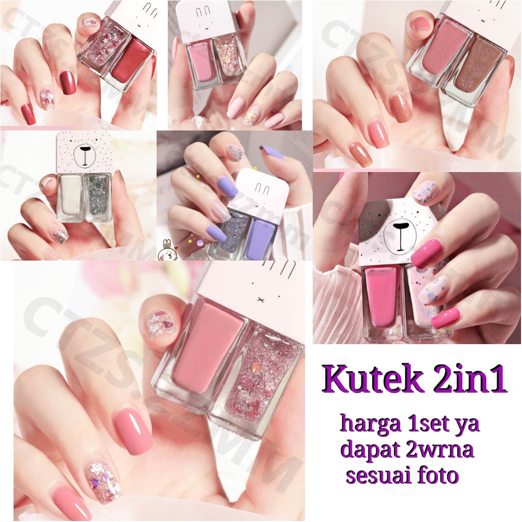 Kutek 2in1 korea lucu 2 warna gel nail polish cat kuku