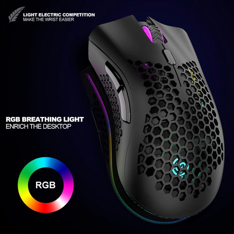 Mouse Gaming Wireless RGB Honeycomb 3 DPI Gear 2.4GHz - BM600 - Black