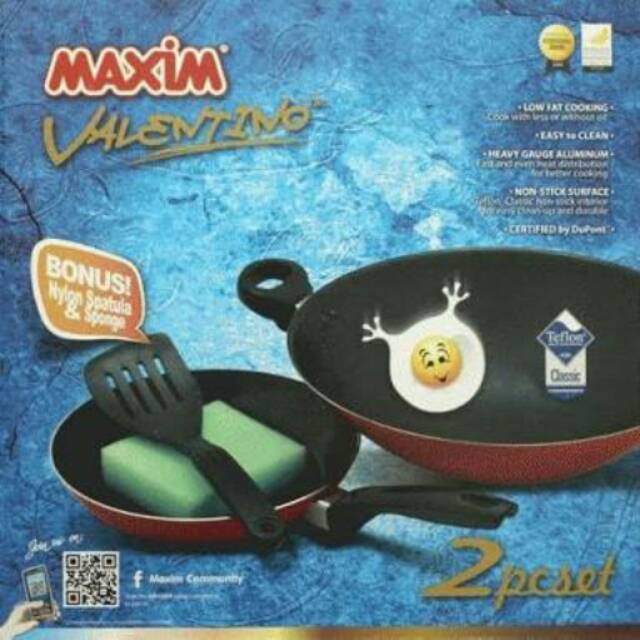 Maxim Valentino SET PANCI: Wajan + Teflon + Spatula + Sponge