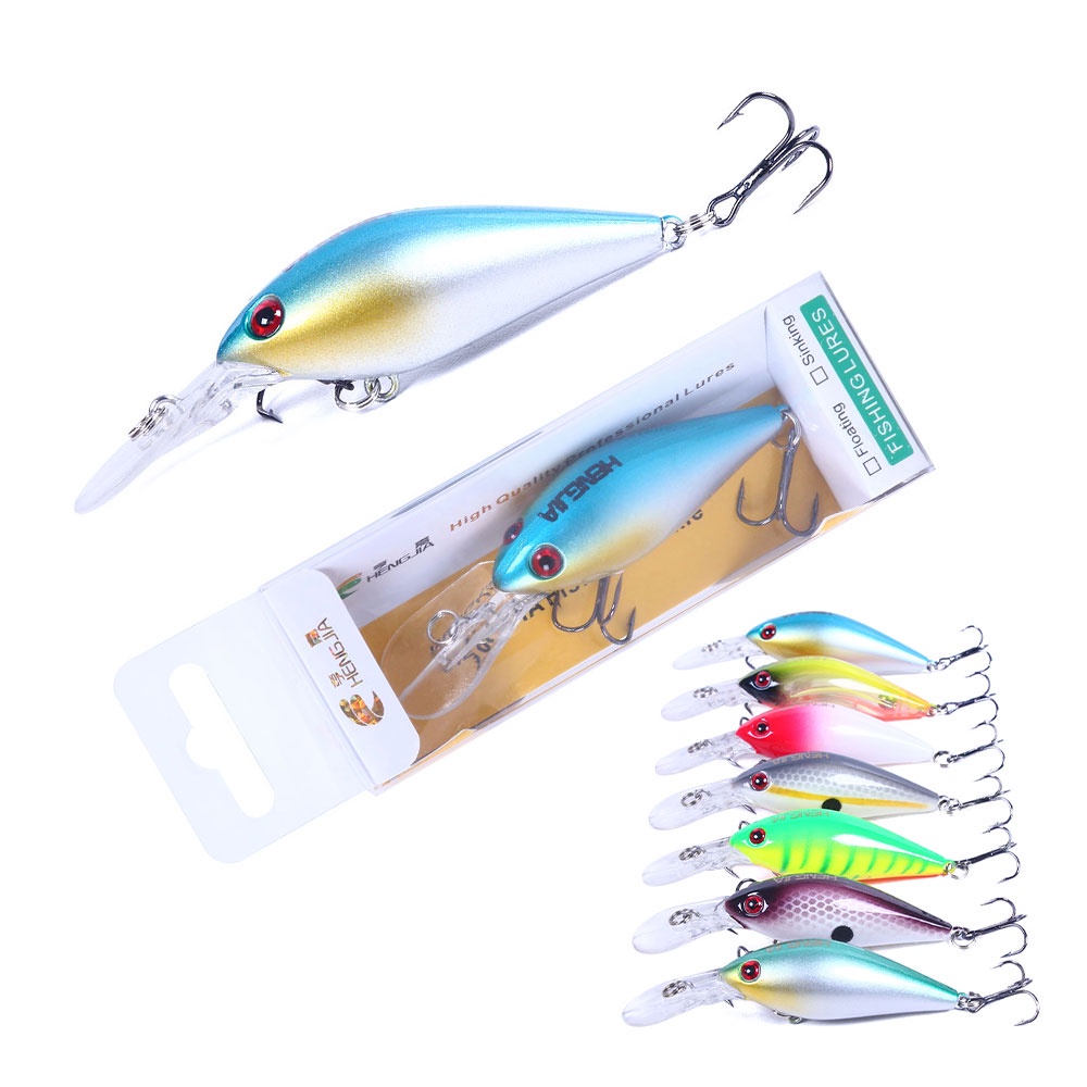 HENGJIA 1pcs Minnow Fishing Lures 8CM 8.2G Crankbait Fishing Wobblers 3D Eyes Artificial Hard Bait Bass tackle