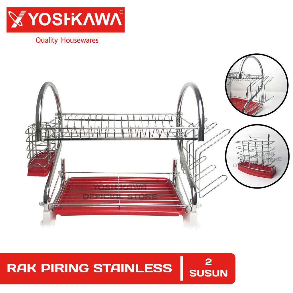 

YOSHIKAWA Rak Piring Stainless Minimalis 2 Susun Rak Pengering Piring 2 Tier Dish Rack EVL-DT-92-CSX