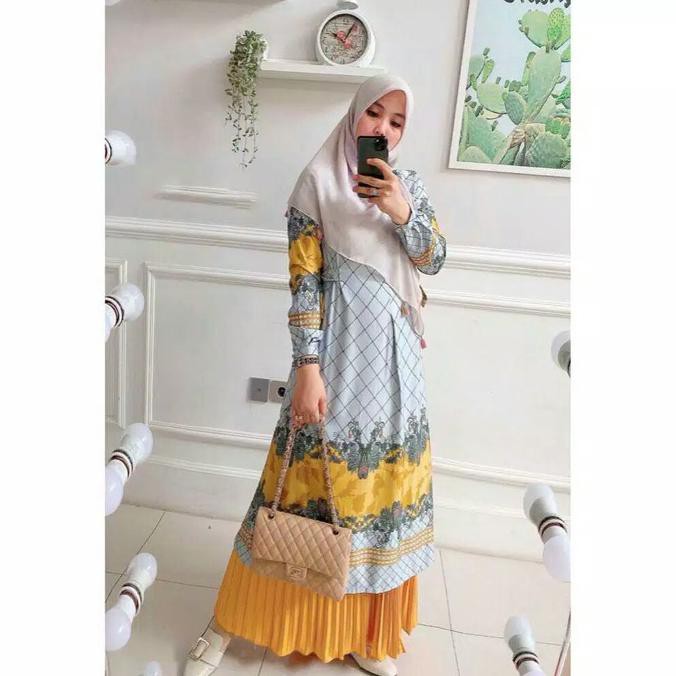 BAJU GAMIS WANITA MUSLIMAH mariam 2in1 ( gamis + rok ) - Abu Kuning