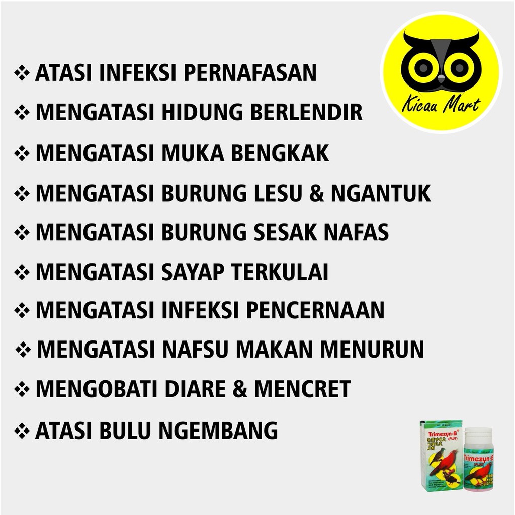 TRIMEZYN B OBAT BURUNG MUKA BENGKAK, NGANTUK, SESAK NAPAS, SAYAP TERKULAI, MENCRET PLUS OBTPPM