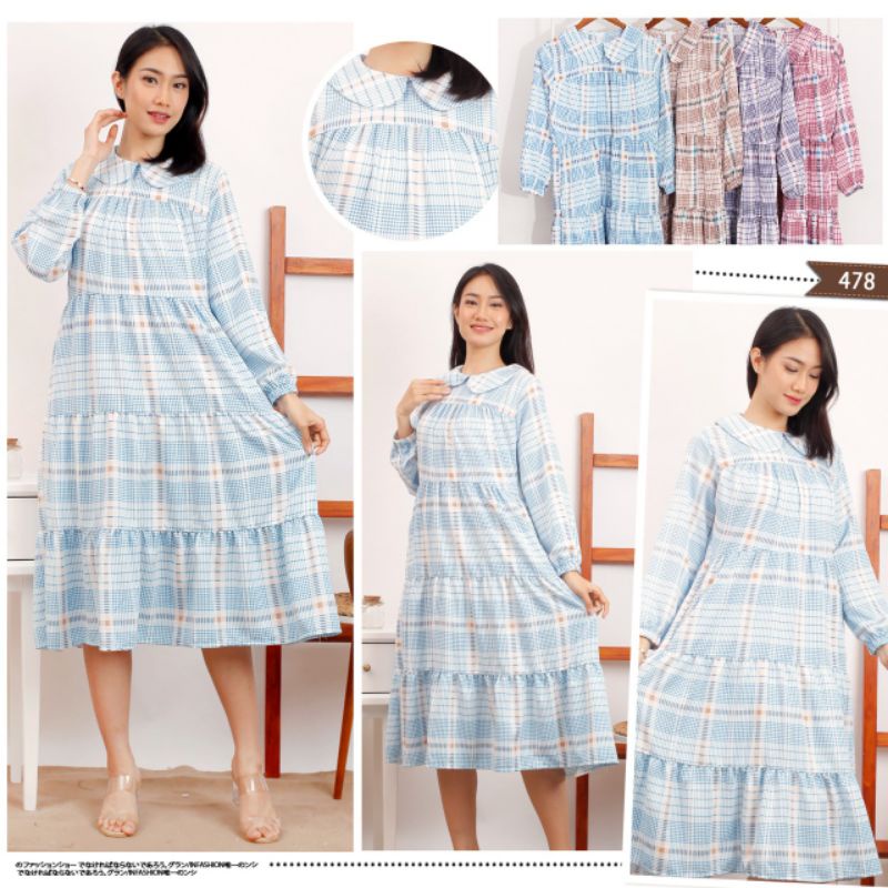 DRESS MIDI KERAH DAUN KOTAK - KOTAK YASHVI