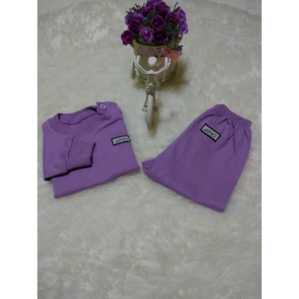 setelan baju bayi laki laki/perempuan lengan panjang ( ungu )