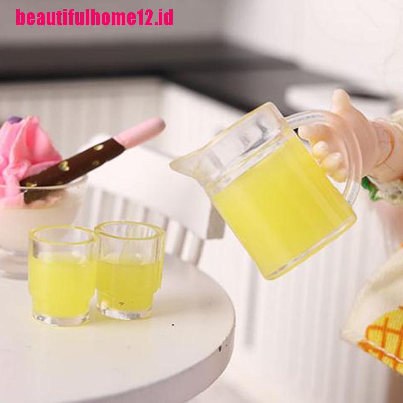 【beautifulhome12.id】3Pcs/set 1:12 Dollhouse Miniature Juice Bottle + 2 Cups Doll Kitchen Accessories