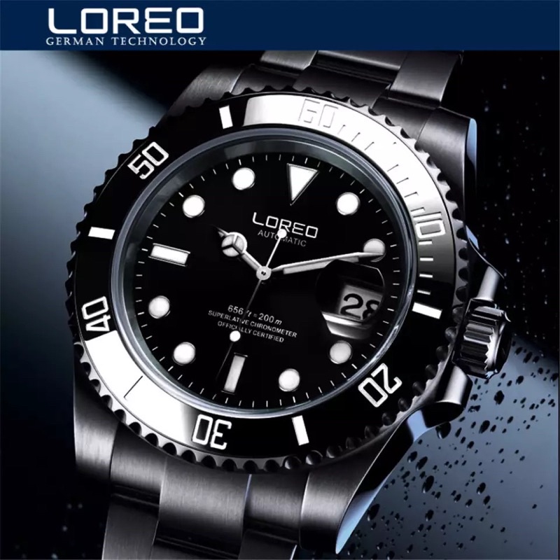 Jam Tangan Pria Original Loreo Submariner All Black Homage Rolex Best Quality