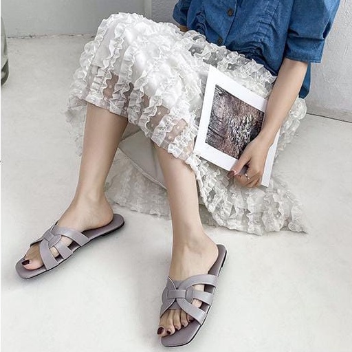 TBIG [COD] Sandal Flat Slop Wanita FLATHO Import Korea Style Santai Wanita Remaja