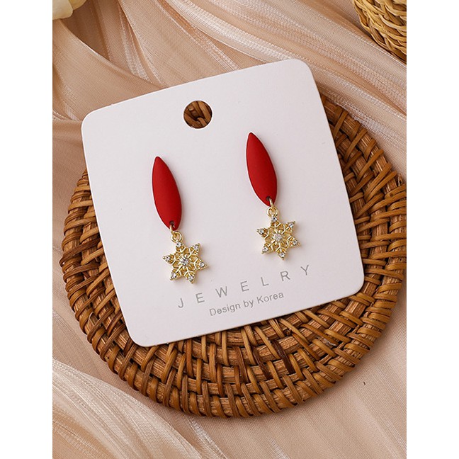 LRC Anting Tusuk Fashion Oval Rhinestone Six-pointed Star Alloy Earrings P59539