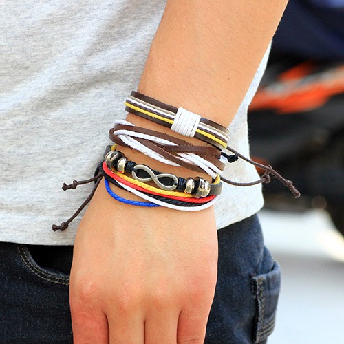 LRC Gelang Tangan Retro Multi-color Metal 8 Shape Decorated Hand-woven Multilayer Bracelet