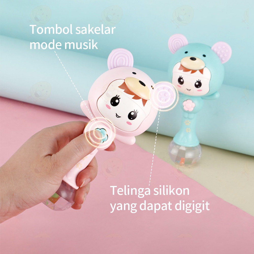 Lacoo Mainan Musik Bayi kartun Rattle stick anak dengan Lampu dan Teether