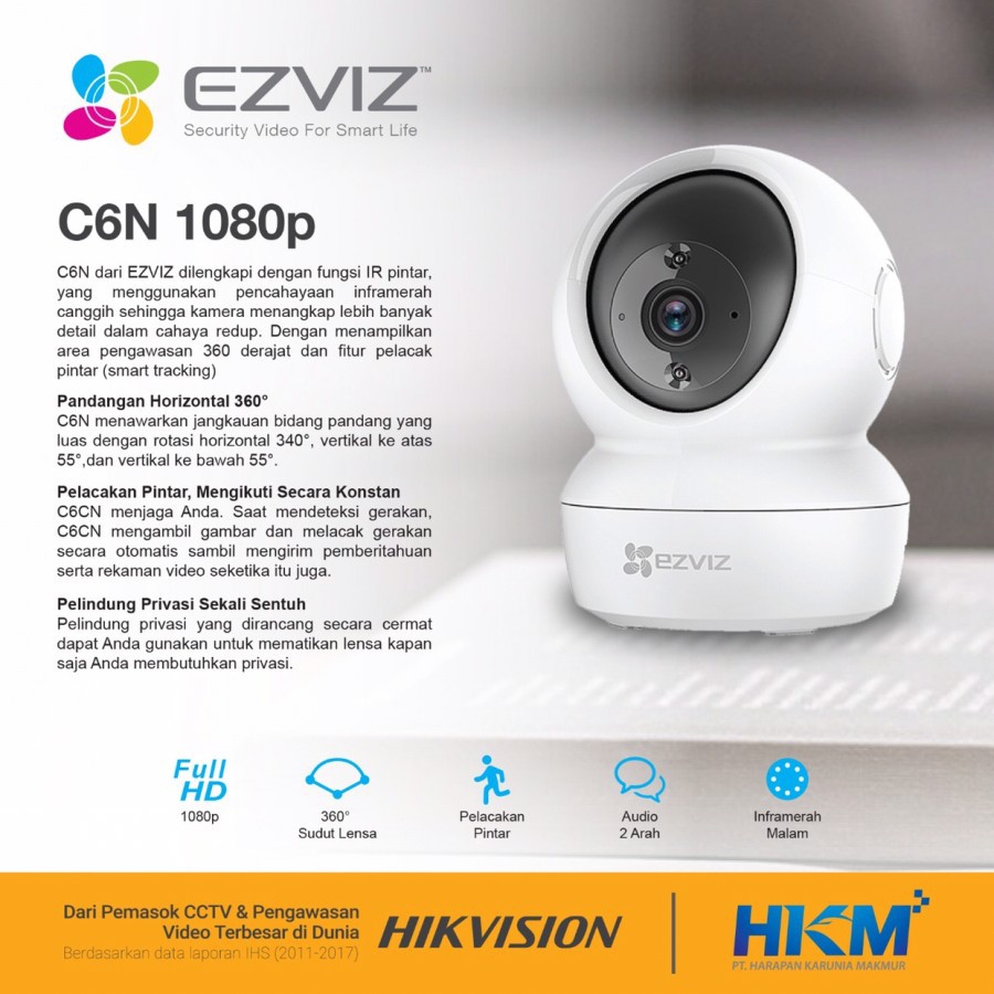 Wireless IP Cam Ezviz C6N 1080p PTZ with Smart IR IP Camera - C6N Only