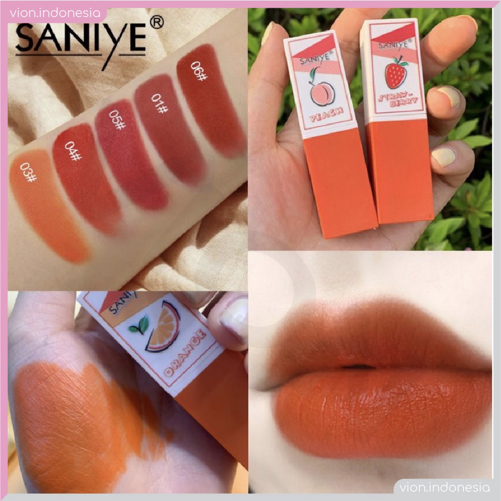 SANIYE 6 Warna Orange Matte Lipstik Strawberry Lip Makeup K1122 SA012