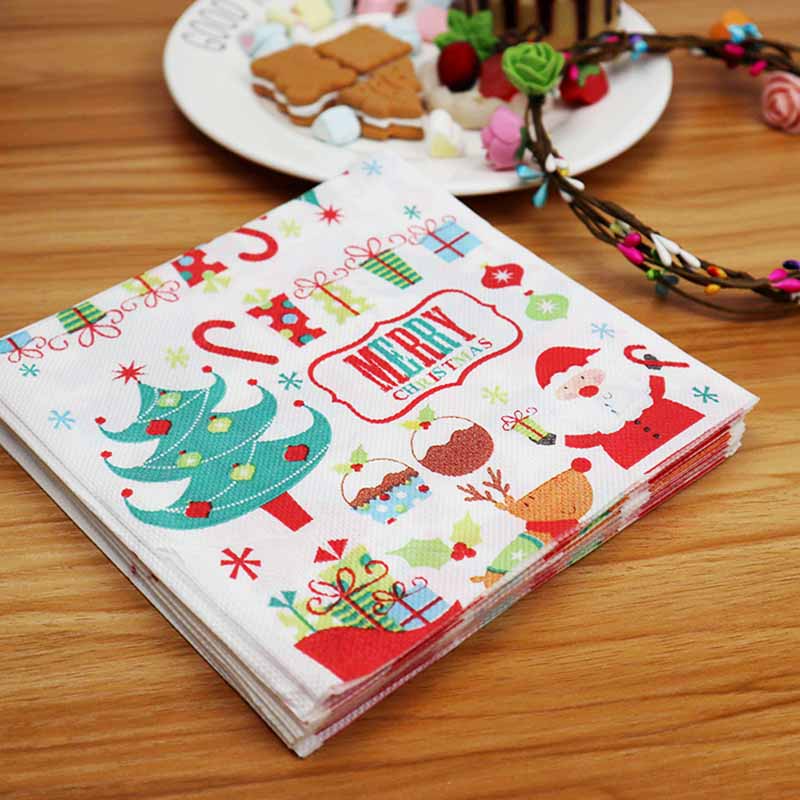 20pcs Serbet Kertas Natal Santa Claus Snowman Merry Christmas Dekorasi Untuk Rumah Tahun Baru Perlengkapan Peralatan Makan Sekali Pakai