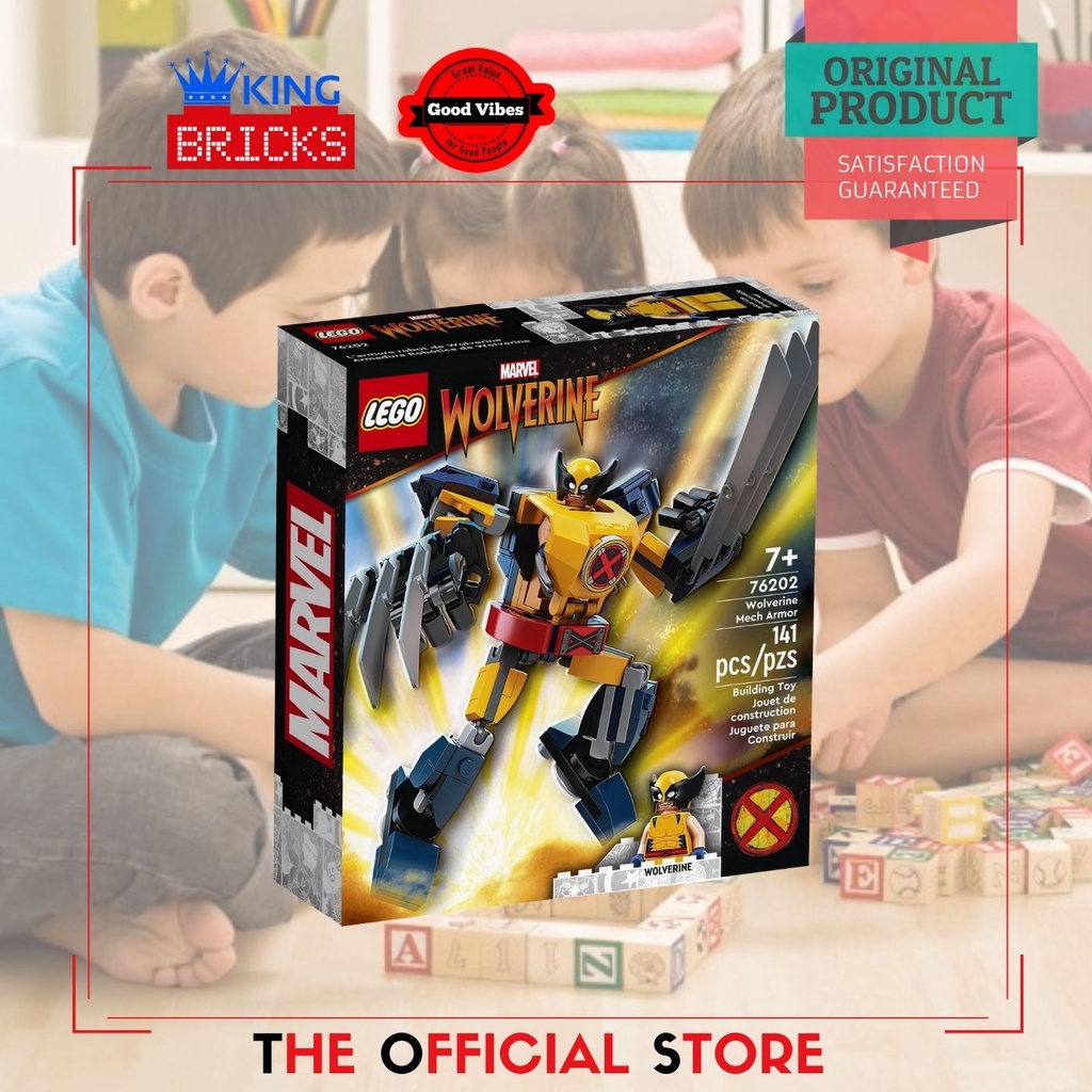 LEGO Original MARVEL SUPER HEROES 76202 Wolverine Mech Armor - Mainan Anak Superhero Robot Xmen