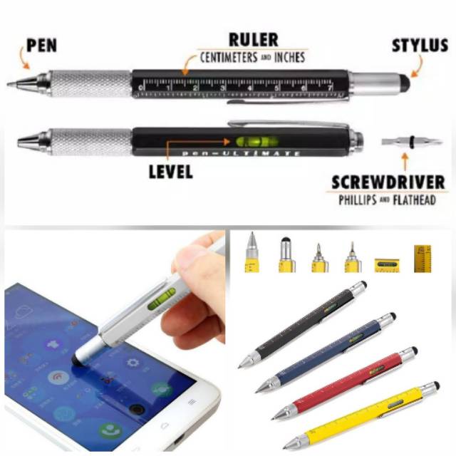 Stylus Pen 6 in 1 Smartphone - Obeng Pengggaris Waterpass Multifungsi