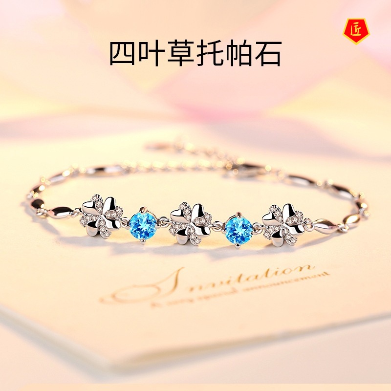 [Ready Stock]925 Silver Fashion Four-Leaf Clover Diamond Bracelet