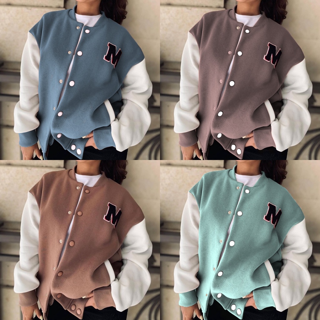 BORDIR ✔ M Baseball jaket oversize mocca - jaket wanita - varsity jaket terbaru