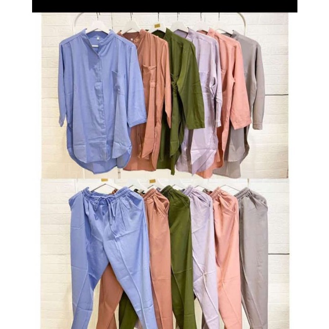 one set wanita kekinian, kemeja wanita, setelan wanita kekinian, piyama kekinian