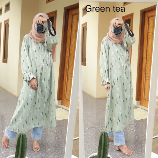LONG TUNIK BUSUI  MOTIF DAUN MONALISA PREMIUM FREE BELT