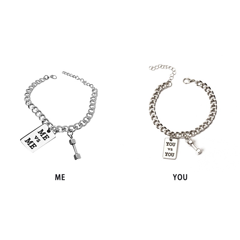 1 Pcs Gelang Couple Pasangan Teman Rantai Logam Titanium Baja Tahan Karat Perak You and Me Bracelet- olo