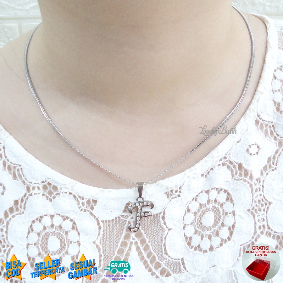 Lovelybutik - Kalung Inisial Huruf Titanium anti karat Kalung hurup Abjad Alphabet Ins F Klasik Bonus Kotak Perhiasan