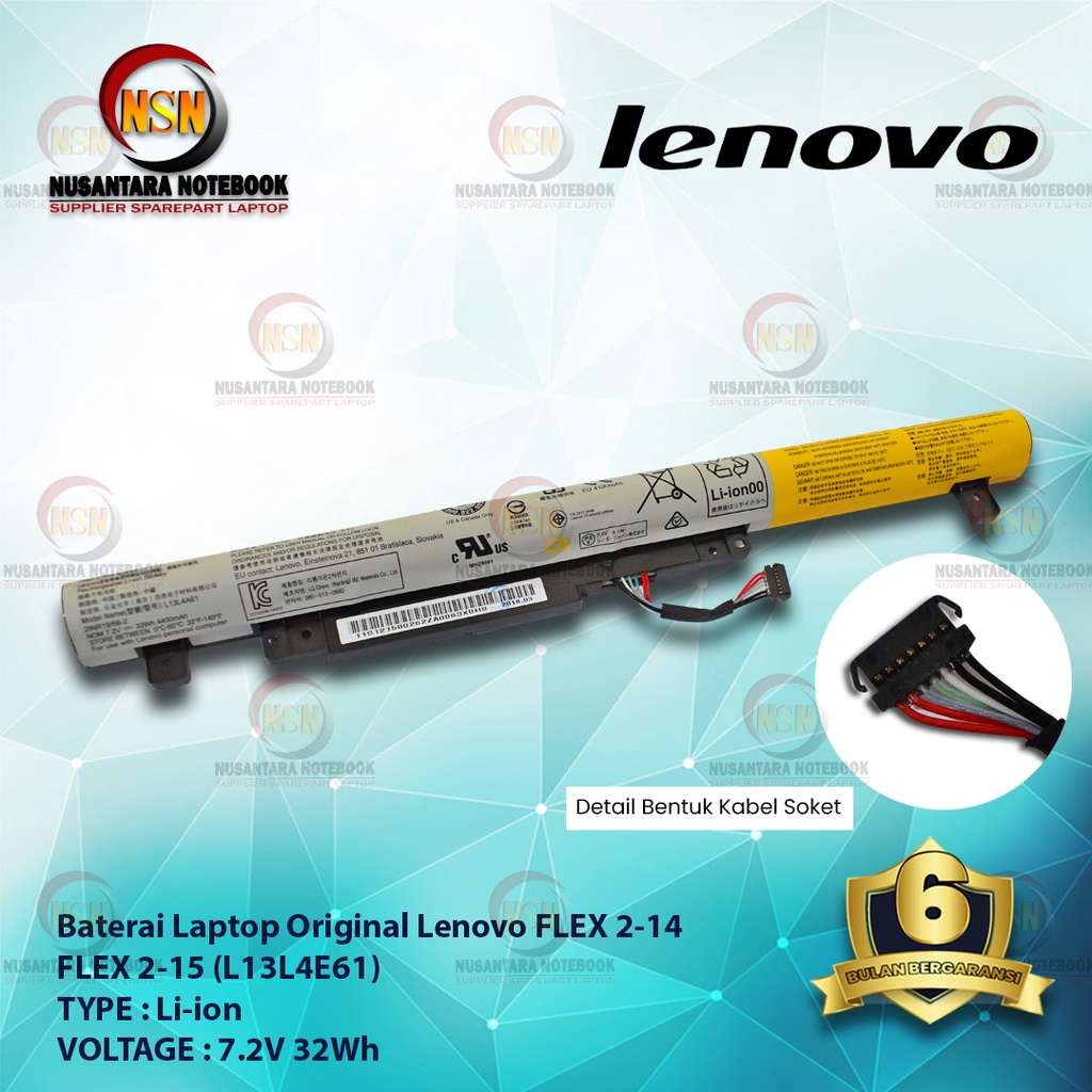 Baterai Laptop Original Lenovo FLEX 2-14 FLEX 2-15 L13L4E61/L13L4A61