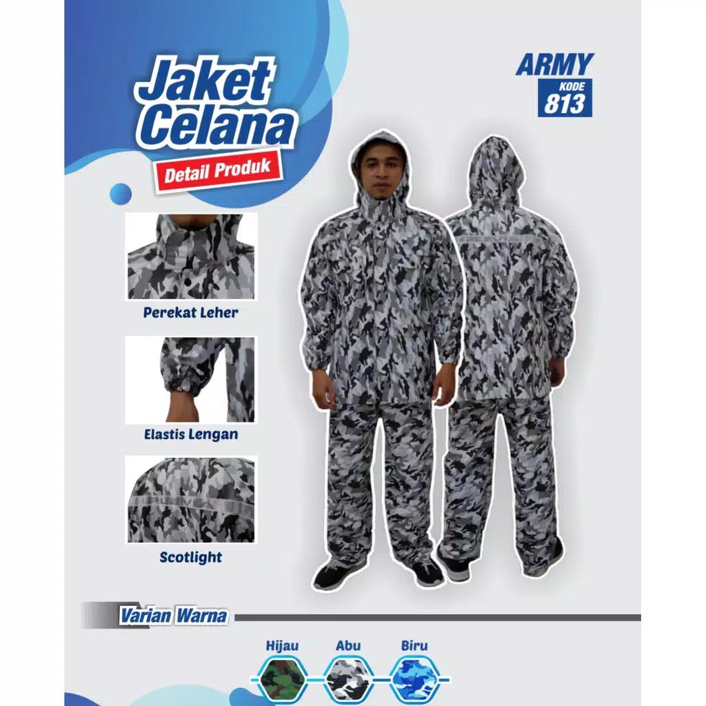 Jas Hujan Jaket Celana ARMY - Raincoat Mantel Hujan ARMY ARMI Doreng Loreng Tentara Plevia 813