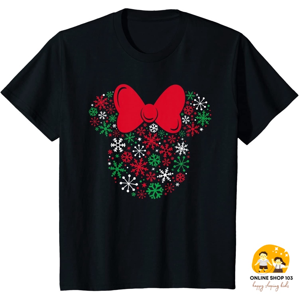 Baju Anak Disney Minnie Mouse Icon Holiday Snowflakes T-Shirt Kaos Anak Pakaian anak Fashion Bayi Fa