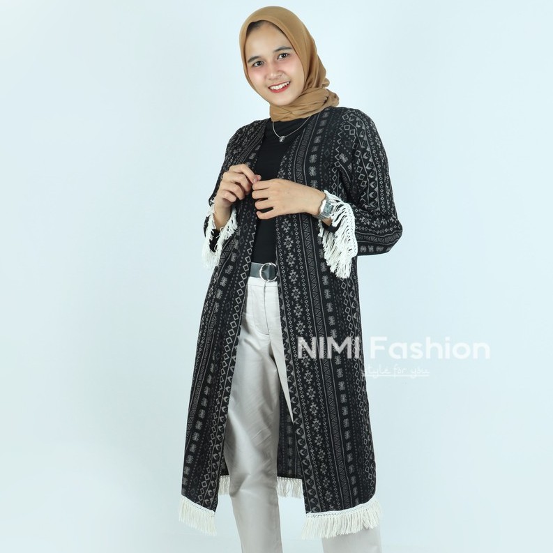 NIMI FASHION CARDIGAN WANITA PANJANG / OUTERS WANITA / CARDIGAN MURAH / CARDIGAN RUMBAI BEST SELLER