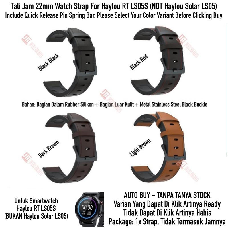 Tali Jam 22mm Watch Strap Haylou RT LS05S (BUKAN LS05) - Hybrid Rubber Metal Black Buckle