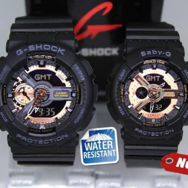 SEPASANG ANTI AIR Casio G-Shock GA 110 Black Rose gold