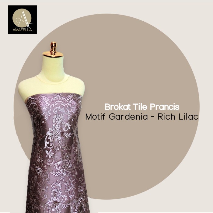 WBS 1/2 meter Kain Brokat Tile Prancis Motif Gardenia - Rich Lilac ORIGINAL