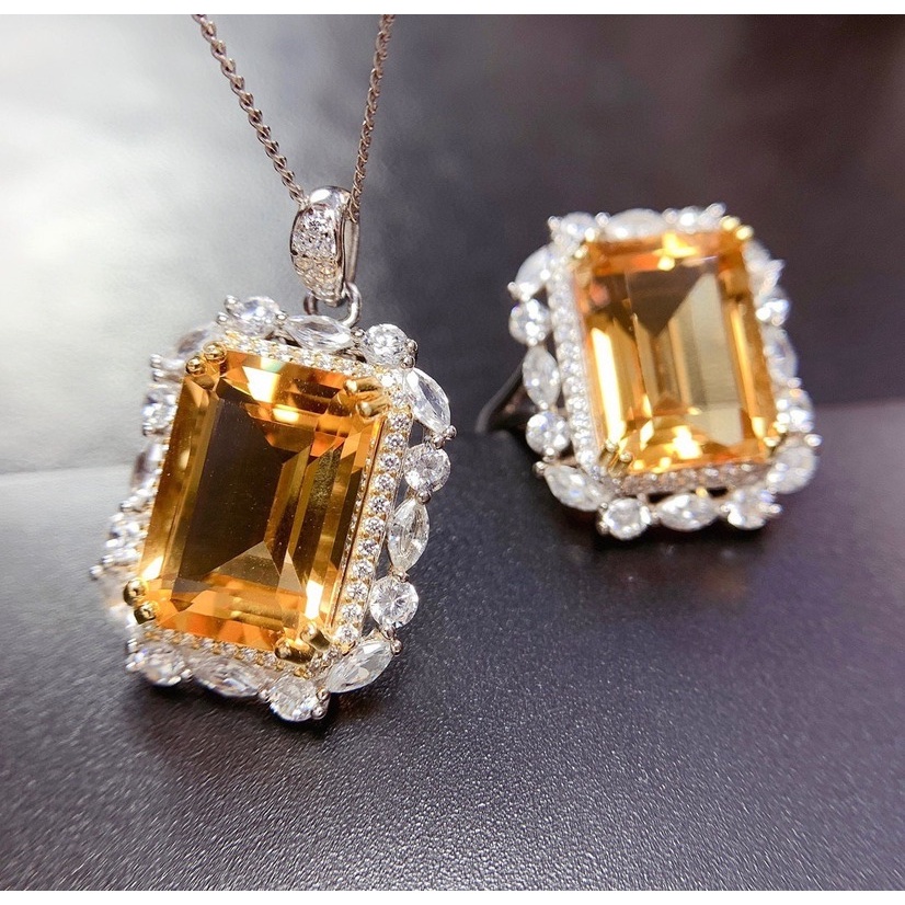 New Natural Citrine Rings Pendants Suit