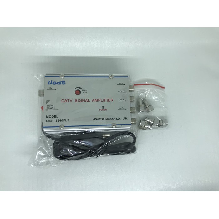 Penguat Penjernih Sinyal Frekwensi TV Antena + 4 Way Splitter (CATV Signal Amplifier) Booster Indoor