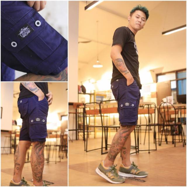 Celana cargo pendek hijau army Legend denim