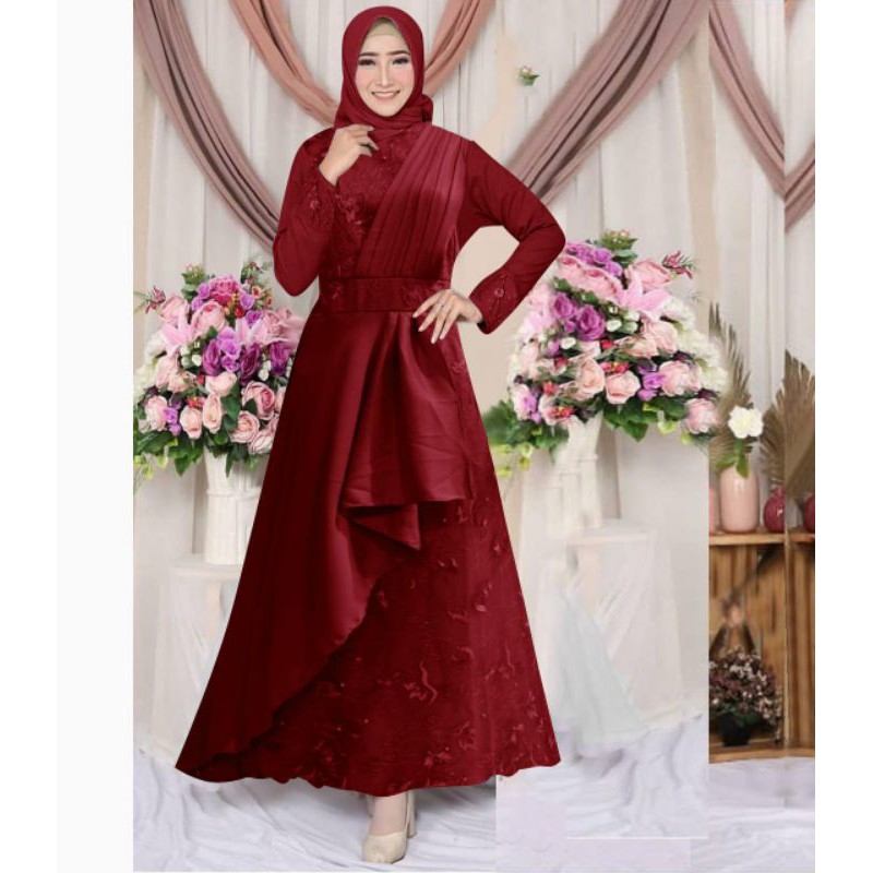 (MODEL BARU)SIZE S/M,L,XL,XXL GAMIS MAXI RENA/GAMIS BRUKAT TILLE/GAMIS KONDANGAN/GAMIS MUSLIM WANITA