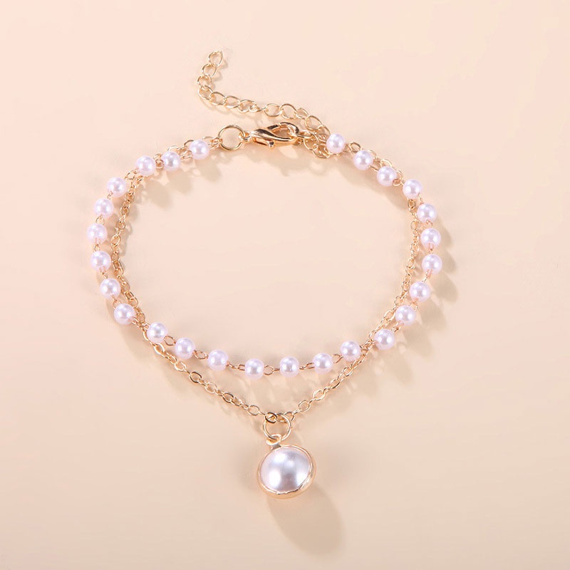 Fashion Korea Wanita Temperamen Manis Gelang Aksesoris Perhiasan Gelang Mutiara Ganda Sederhana MK-gold