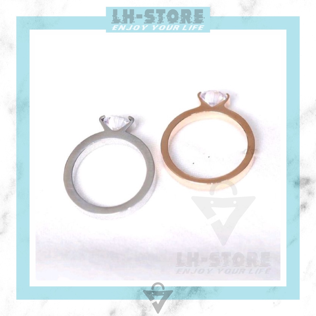 Cincin Titanium Wanita Berlian Permata Satu  Tersedia Warna Gold &amp; Silver Anti Karat Anti Luntur