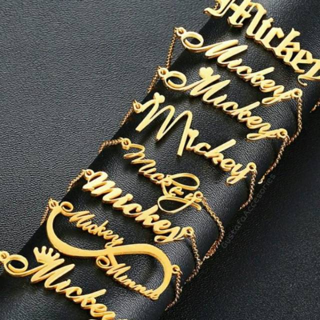 Kalung Necklace Titanium Lapis Emas 24k Custom Huruf Inisial Nama Alphabet Infinity Liontin Wanita